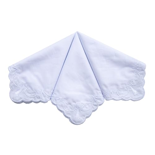 MileyMarla Ladies Embroidery Cotton White Handkerchiefs Lace Wedding Hankies - color: F03-6pcs