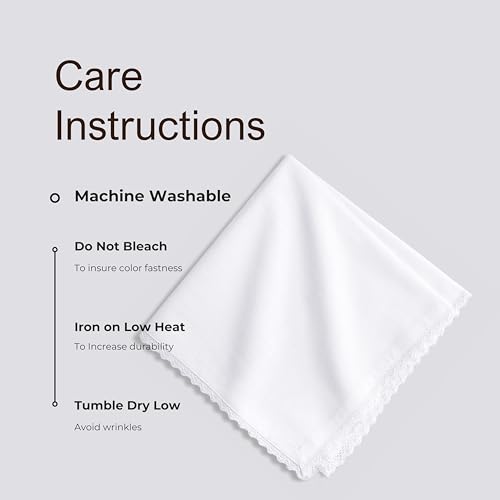 FINGERCRAFT Lace Cloth Napkins, 100% Cotton, 12 Pack, 20x20 Inch, White - color: White, size: 20" x 20" (Set of 12)