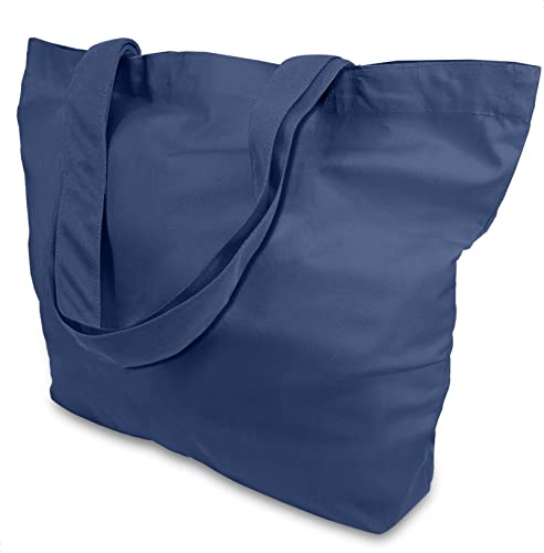 TOPDesign 1-Pack Super Strong Large 12oz Cotton Canvas Tote Bag, Reusable Grocery Shopping Cloth Bag, Fashionable Two-Tone Tote for Crafts, DIY Your Creative Designs - color: Blue