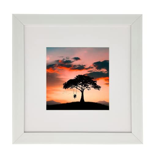 8x8 Photo Frame Gallery Square Picture frame with 5x5 mat,Freestanding and Wall Mountable,White - color: White, size: 8x8