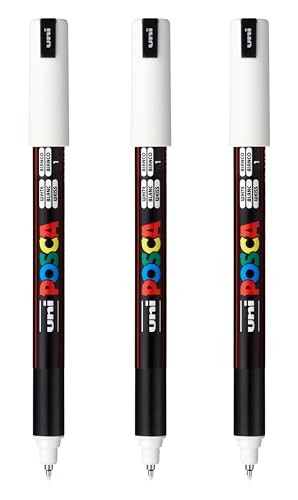 posca PC-1MR Water-Based Paint Markers, Extra Fine Tip (0.7mm), White, 3 Count - color: WHITE