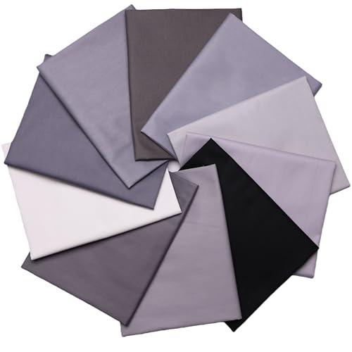 10Pcs Solid White Black Grey Fat Quarters Fabric Bundles 18x22 Inches - Pre-cuts Cotton Quilting Fabric Squares for Quilting, Sewing, Crafts, and Patchwork, Solids Stormy Skies - color: Solids Stormy Skies, size: 18" x 22"