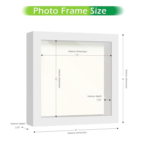 FrameWorks 8” x 8” White Wooden Shadow Box Frame – Display Case with Soft Felt Back, Memory Box with Tempered Glass, Display Box with Elegant White Ball Push Pins, Wooden Flower Box - color: White, size: 8"x8"
