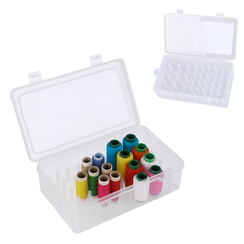 Threads Organizer Box | 42 Slots Thread Holders for Spools of Thread with Lid | Clear Spool Holder & Sewing Organizer | Plastic Organiser Box for Embroidery (not for Large Spools)
