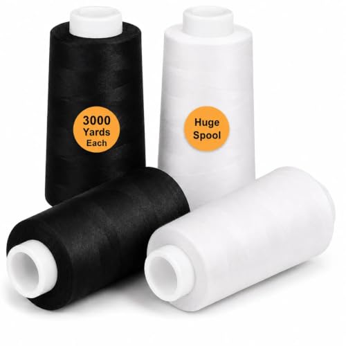 ilauke White & Black Sewing Thread 3000 Yards Each, 40S/2, 4 Large Cones - color: Black & White