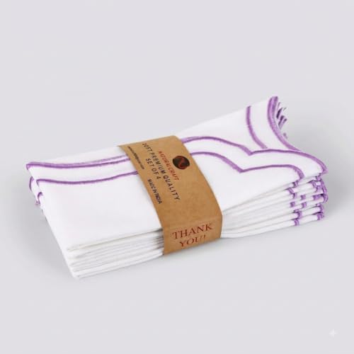 NATURALCRAFT Scalloped Cloth Napkins 18x18 in - White Edges Purple - color: White Napkin With Lavender Edges, size: 18" x 18" (Set of 4)