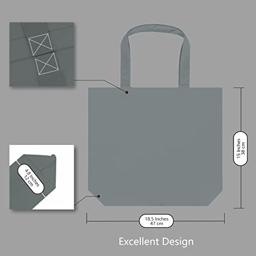 TOPDesign 1-Pack Super Strong Large 12oz Cotton Canvas Tote Bag, Reusable Grocery Shopping Cloth Bag, Fashionable Two-Tone Tote for Crafts, DIY Your Creative Designs - color: Grey