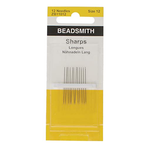 The Beadsmith Sharps Beading Needles - Size 12, Shorter for Smaller Areas, 12 Needles Per Card, European Quality, All Purpose Sewing Needle, Use for Mending and General Hand Sewing - size: #12 - 12 Needles