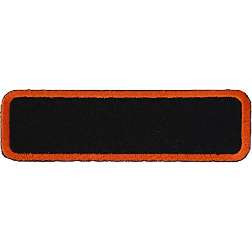 Blank Name Tag Patch Orange Border - By Ivamis Trading - 3.5x1 inch - Twill Fabric - Paper Backing - Embroidered and Laser Cut Borders (P4833) - color: Black,Orange, size: Small 3.5x1 inch