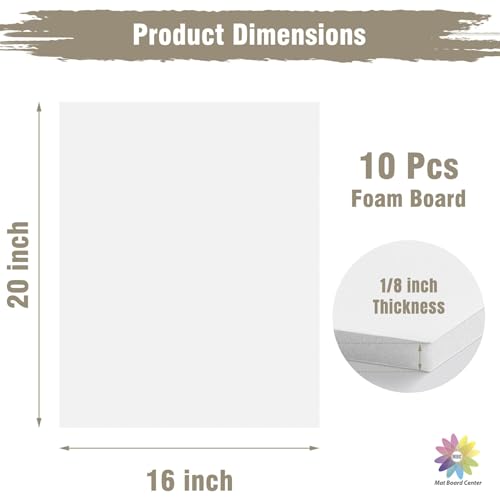 Mat Board Center Pack of 10 Acid-Free Foam Board White 16x20 in 1/8" Thick - color: White, size: 16x20