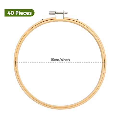 Caydo 40 Pieces 6 Inch Round Embroidery Hoops Bulk, Cross Stitch Hoop Ring