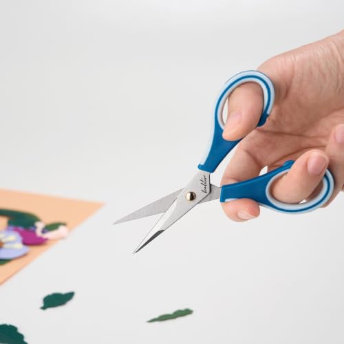 Beaditive Precision Craft Scissors - Ultra Sharp Stainless Steel Blades & Non-Slip TPR Handles - Adult & Kid Scrapbooking Scissors With Safety Cap For Home, Office, School (Blue) - style: Blue
