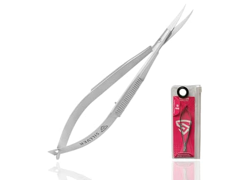SILLVER Cuticle Scissors Extra Fine Curved Eyebrow Scissors - size: Slim 3-0.5mm Blade Width