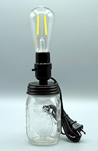 Creative Hobbies DIY Mason Jar Lamp Making Kit - Black Color Lid & Socket Great for Lamp Conversion, Fits Wide Mouth Canning, Fruit, Mason Jars, Pre-Wired and Easy to Use