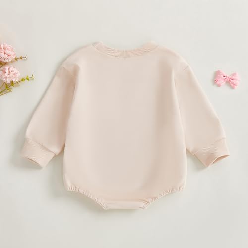 Newborn Baby Girl Clothes Cross Bow Embroidery Bubble Romper Pullover Sweatshirt Fall Winter Outfits 0-18M - color: Apricot, size: 3-6 Months