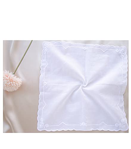 MileyMarla Ladies Embroidery Cotton White Handkerchiefs Lace Wedding Hankies - color: Zw-12pcs