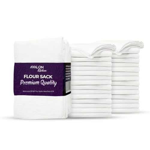 Avalon Kitchen Flour Sack Towels – 30 Pack, 28x28 Inch, 100% Cotton – Flour Sack Dish Towels for Drying Dishes, Baking, Bread Proofing, Crafting & Embroidery – Reusable White Kitchen Towel - color: White, size: 30 Pack - 28x28 inches