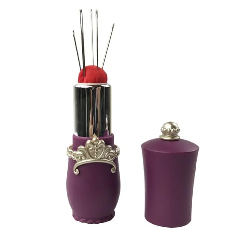Pin Cushion, D&D Lipstick Pincushion Sewing Needle Case with 5pcs Hand Needles for DIY Craft Sewing Tool, Purple