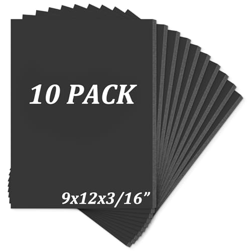 Mat Board Center Pack of 10 Acid-Free Foam Board Black 9x12 in 3/16" Thick - color: Black, size: 9x12