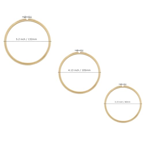 Lamvbls 3 Pcs Embroidery Hoops Set, Round Wood Bamboo Adjustable Circle Cross Stitch Hoop Ring, Wooden Embroidery Frames for Art Craft Sewing – 3/4/5 Inch - size: 3, 4, 5 inch
