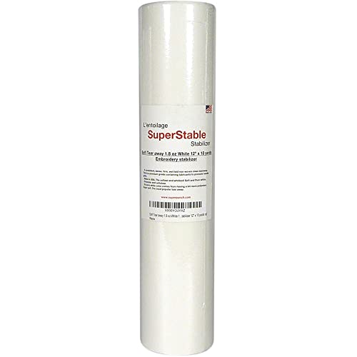 Superpunch Soft Tear Away Stabilizer, 1.8 oz, White, 12 in x 10 yd - size: 12" x 10 yards roll