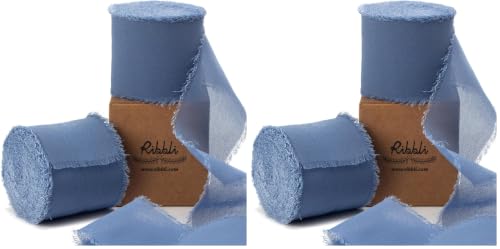 Ribbli Dusty Blue Chiffon Ribbon 2 Inch x 20 Yard Handmade Fringe Chiffon Silk Ribbon Dusty Blue Ribbon for Gifts Wrapping, Wedding Invitations, Bridal Bouquets, Flower Arrangement (Pack of 2) - color: Dusty Blue, size: 2 inches (Pack of 2)