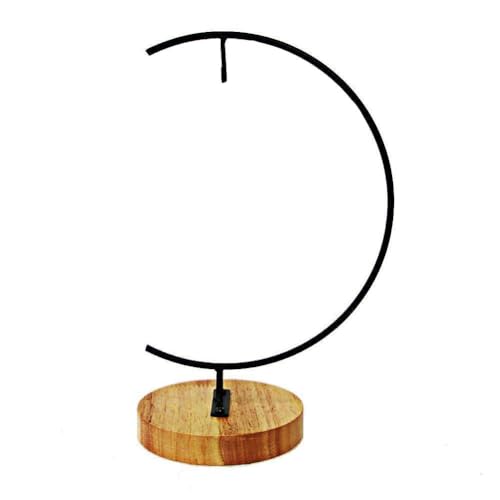 YY YEARCHY 11-inch Ornament Display Stand with Wooden Base Metal Hook Tabletop Holder for Hanging Glass Globe Ball Gifts(1, Black) - color: Black