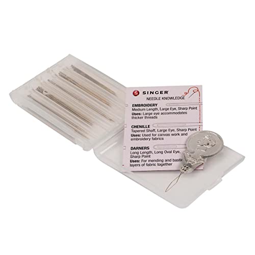 SINGER 07370 Hand Sewing Needles in Compact with Needle Threader, Assorted Sizes, 30-Count,