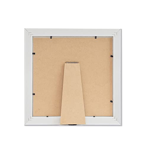 Ebherys 9.5x9.5 Embroidery Frame in Black - Displays Hand Embroidery works7.5x7.5 with Cardbord - Composite Wood, Metal Tabs, Table Top Easel SquareShape,No Glass (White) - color: White