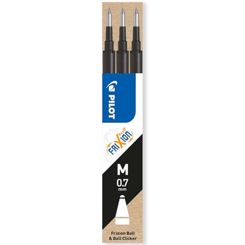 Pilot Frixion Heat/Friction Erasable Rollerball Pen FR7 - Medium Line 0.7mm Tip Nib - Pillow Pack of 1 Pen + 3 Refills (Black)