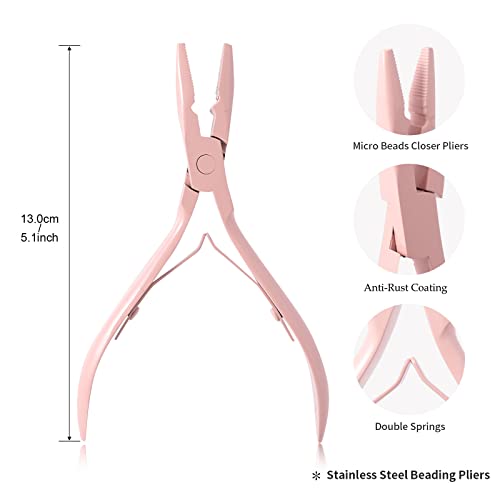 NEWISHTOOL Micro Links Hair Extensions Kit, Hair Extension Pliers for Beads - color: Pink