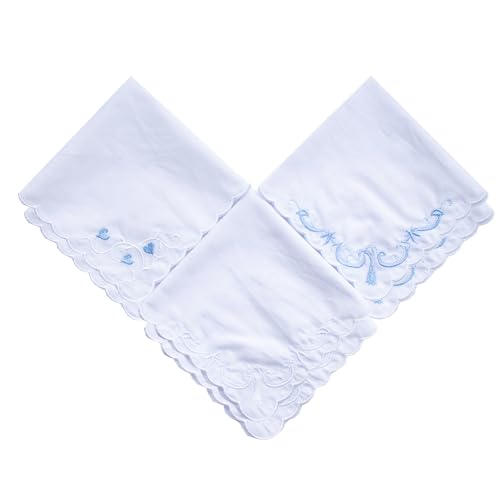 MileyMarla Ladies Embroidery Cotton White Handkerchiefs Lace Wedding Hankies - color: F01-3pcs