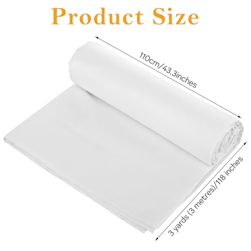 100% Cotton Fabric 3 Yard 44 Inches Wide White Cotton Quilting Fabric Soft Embroidery Quilting Fabric by The Yard, Muslin Fabrics for Sewing Material Apparel Cloth - size: 110 cm x 300 cm