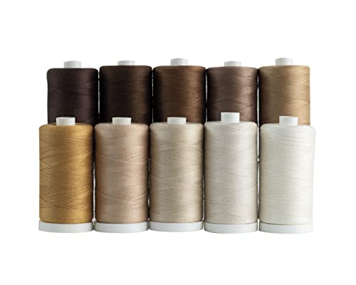 Connecting Threads 100% Cotton Thread Sets - 1200 Yard Spools (Set of 10 - Neutral) - color: Neutral