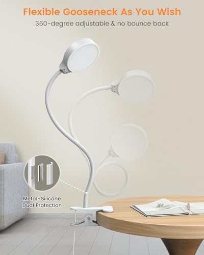 Glocusent 5W Desk Lamp with Remote, 3 Colors & 5 Brightness Reading Lights - color: White with Remote