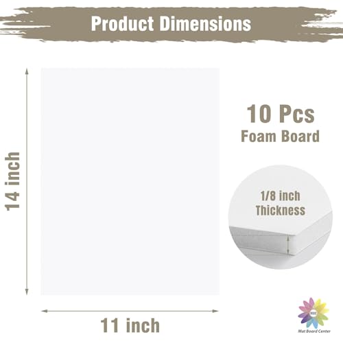 Mat Board Center, Pack of 10 Acid-Free Foam Boards, 11x14 inch White Foam Boards, 1/8" Thick - color: White, size: 11x14