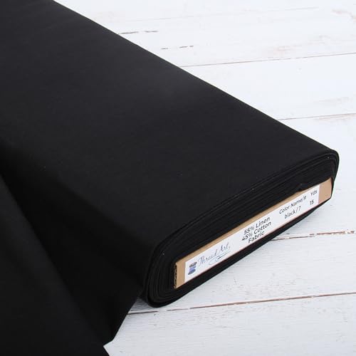 Threadart Black Linen Fabric - By the Yard, 55" Wide - color: Black, size: 1 YARD