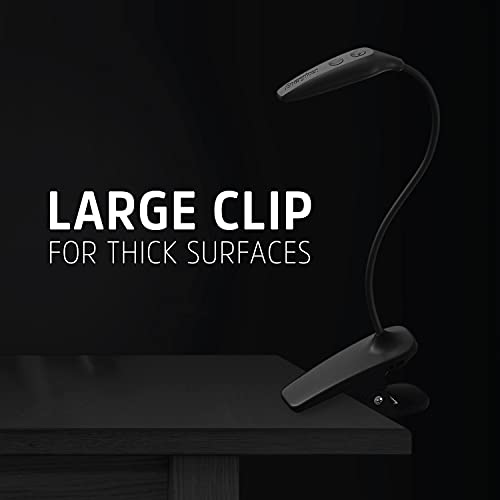Energizer Rechargeable LED Book Light, Clip On Reading Light with Adjustable Light Modes, USB Charging Cable Included, Pack of 1, Black