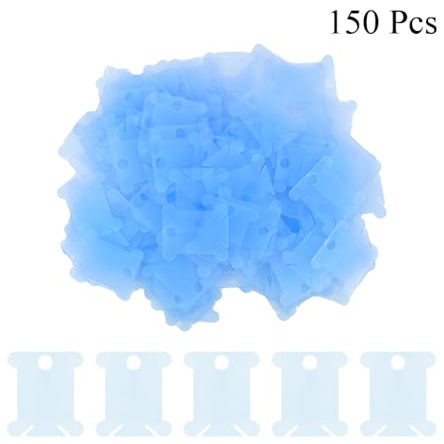 150Pcs Plastic Embroidery Floss Bobbins，Clear Blue Cross Stitch Bobbins, Plastic Thread Organizer Cards for Embroidery Floss Storage, SATONBEYI - color: Clear Blue