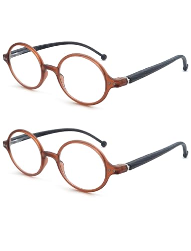 Round Reading Glasses for Women Men Blue Light Blocking Circular Readers Unisex Ultra Lightweight Circle Eyeglasses - color: 2 Pairs of Brown Reading Glasses
