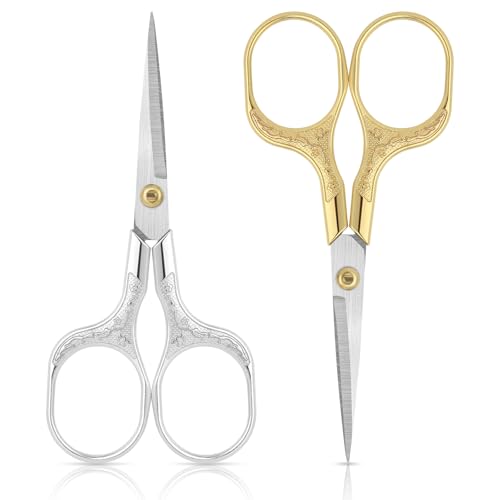 Small Embroidery Scissors,Set of 2 Sewing & Craft Scissors for Precision Cutting,Stainless Steel Fabric Paper Scissor,Gold & Silver