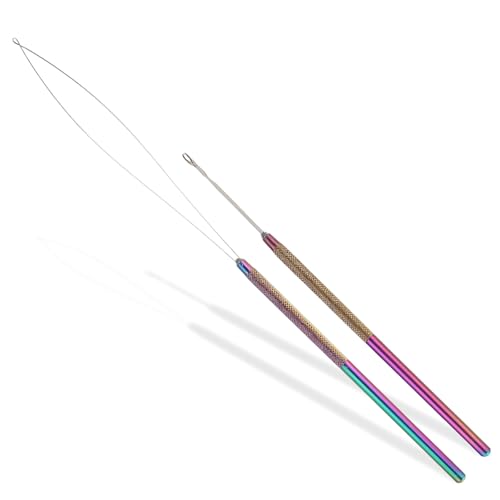 2 Pcs Extension Bead Loop Tool, Stainless Steel Loop Needle Pulling Hook, Needle Threader for Hair, Threader Wire Beads Closer, Micro Links Kit for Feather Extensions, Hairs Pulling Hooks