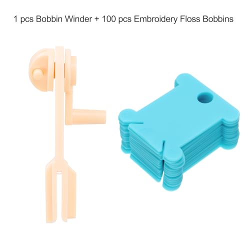 HARFINGTON 100pcs Embroidery Floss Bobbins with Bobbin Winder, Plastic Cross Stitch Thread Organizer Holder Cards Sewing Thread Sorting Tool Storage for Craft DIY Sewing, Pure Blue - color: Blue