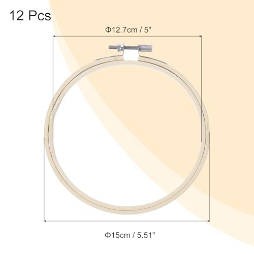 MECCANIXITY 6 Pieces 5 Inch Embroidery Hoops Adjustable Round Bamboo Circle Cross Stitch Hoop Ring for Art Craft Handy Sewing Needlework DIY Decoration - size: 5 Inch