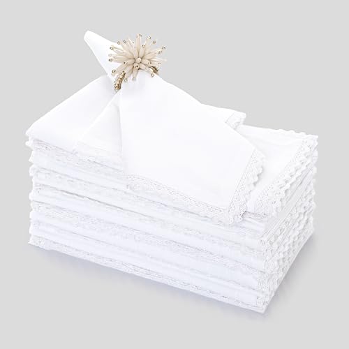 FINGERCRAFT Lace Cloth Napkins, 100% Cotton, 4 Pack, 20x20 Inch,White - color: White, size: 20" x 20" (Set of 4)