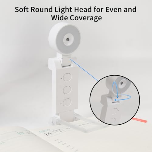Book Light, USB Rechargeable Clip-On Reading Light with Timer - color: White, size: Round