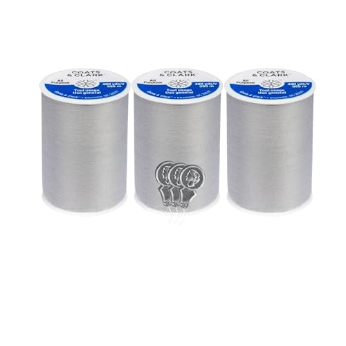Coats & Clark Dual Duty All Purpose Sewing Thread 230A 400 Yards Each Spool 3 Pack Bundle with Bella's Crafts Needle Threaders (Nugrey) - color: Nugrey