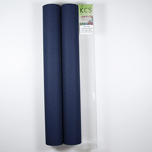 KCS 2 pc of 15" x 18" Counted Cross Stitch Cotton Aida Cloth Needlework Fabric (Navy Blue, 14CT) - color: Navy Blue, size: 14CT