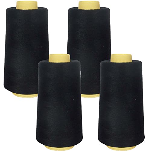 Superpunch SuperSew Polyester Thread, 4 Cones of 3000 m, Black 3000 - color: Black 3000