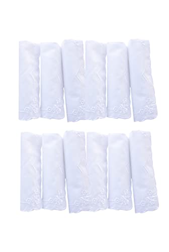 MileyMarla Ladies Embroidery Cotton White Handkerchiefs Lace Wedding Hankies - color: Zw-12pcs